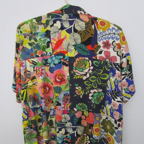 Collar Jersey Bamboo Knit Patchwork Floral Pearl Buttons - Picture 7 of 9